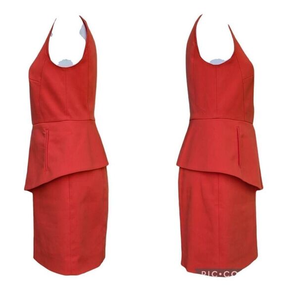 tibi Orange Reddish Peplum Mini Dress Two Zip Stretch Lined Size 4 City Cocktail - Picture 5 of 14